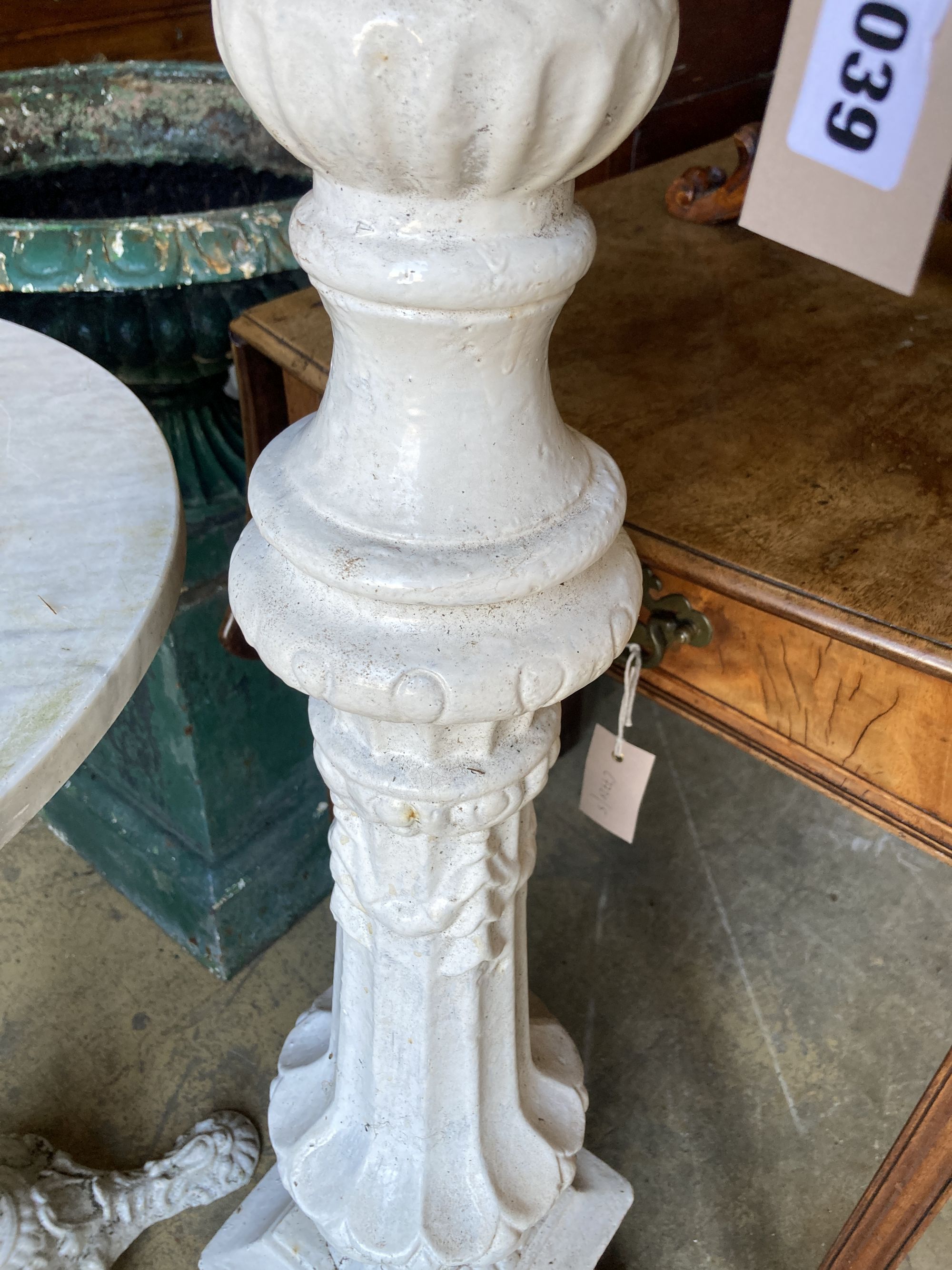 A Victorian white painted cast iron jardiniere stand, height 102cm